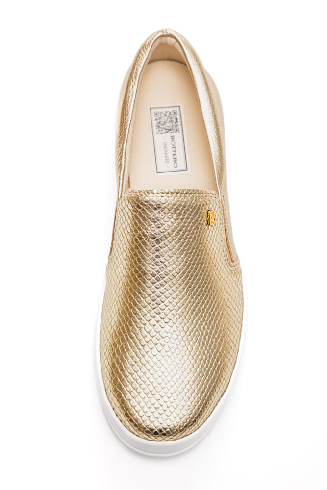 Tenis-Bottero-Slip-On-Feminino-Couro-364901-Ouro