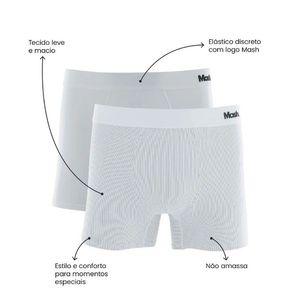 Kit 2 Cuecas Mash  Boxer Microfibra Lisa E Listrada - 151.01 Branco