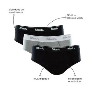 Kit 3 Cuecas Mash Slip Algodão 010.04pt02 Preto