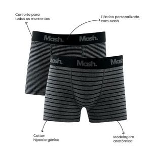Kit 2 Cuecas Mash Boxer Listrada Cotton Infantil 110.41 Multicor