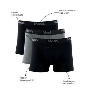 Kit 3 Cuecas Mash Boxer Masculina 110.16 Preto