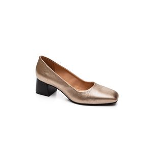 Sapato Dina Mirtz  Salto Grosso Feminino Couro 21.300 Prata