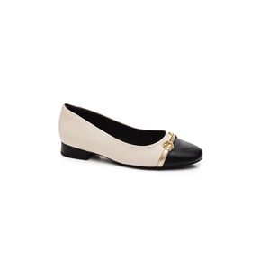 Sapato Comfortflex Salto Baixo Feminino Tom Duplo 2482401-01 Off-White