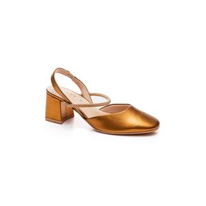Sapato Ramarim Slingback Feminino Salto Bloco 2417233-01 Cobre