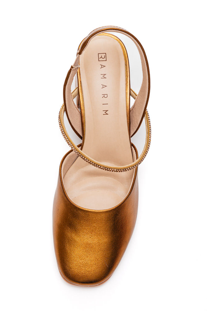 Sapato Ramarim Slingback Feminino Salto Bloco 2417233-01 Cobre