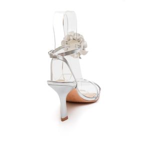 Sandália Ramarim Salto Médio Feminino Flor 2426204-01 Prata