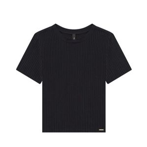 Blusa Lunender Cropped Básica Canelada Com Decote Redondo Feminina 00467 Preto