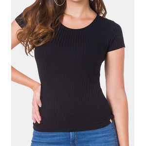 Blusa Lunender Básica Canelada Manga Curta Feminina 00400 Preto