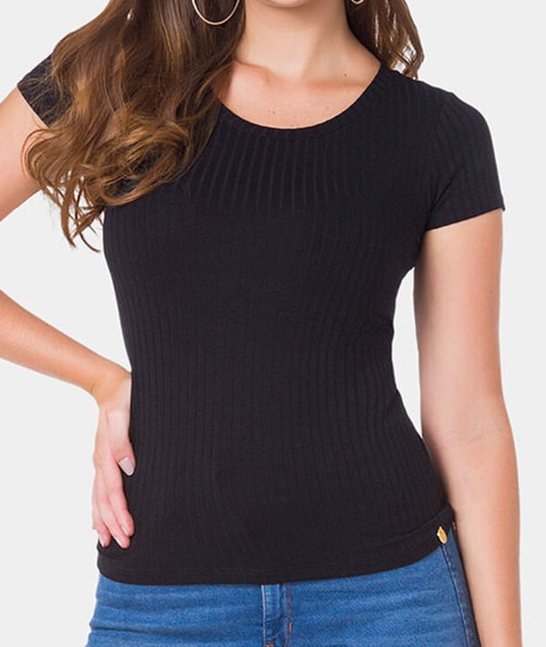 Blusa-Lunender-Feminina-Manga-Curta-Basica-Canelada-00400-Preto