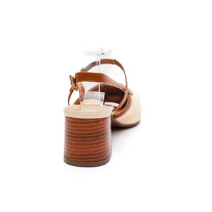 Sandália Em Couro Tchocco Salto Médio Feminino 24702 Off-White