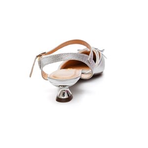 Sandália Em Couro Tchocco Salto Baixo Feminino Strass 17804 Prata