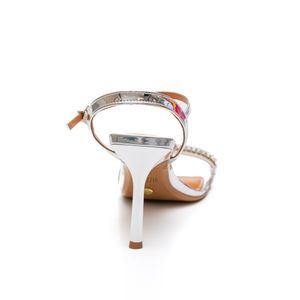 Sandália Vizzano Salto Alto Slim Feminina Strass 6516.203 Prata