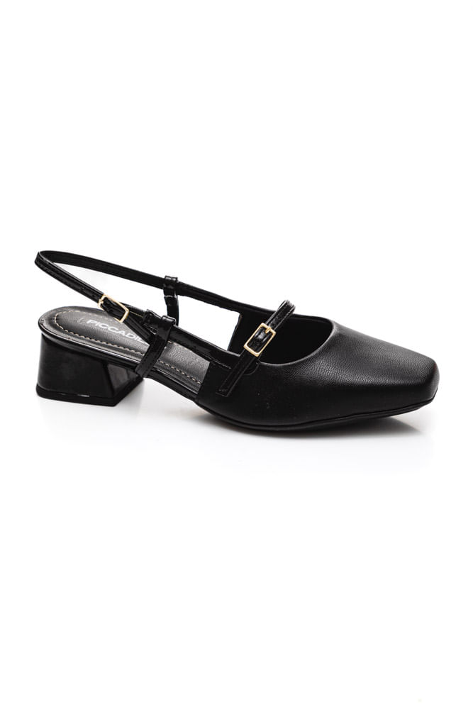 Sapato Piccadilly Slingback Feminino Fivela 160084 Preto