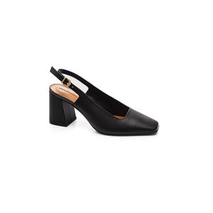 Sapato  Loucos E Santos Slingback Feminino Salto Bloco Couro L22234001 Preto