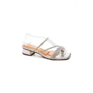Tamanco Vizzano Salto Baixo Feminino Tiras Strass 6454.221 Prata
