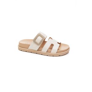 Chinelo Dakota Rasteira Feminino Fivela Strass Y7823-01 Off-White