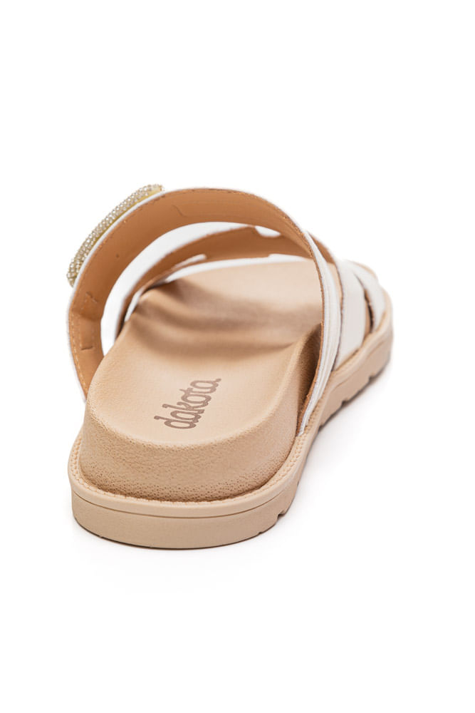 Chinelo Dakota Rasteira Feminino Fivela Strass Y7823-01 Off-White