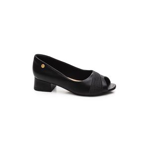 Sapato Comfortflex Salto Baixo Feminino Peep Toe 2464402 Preto
