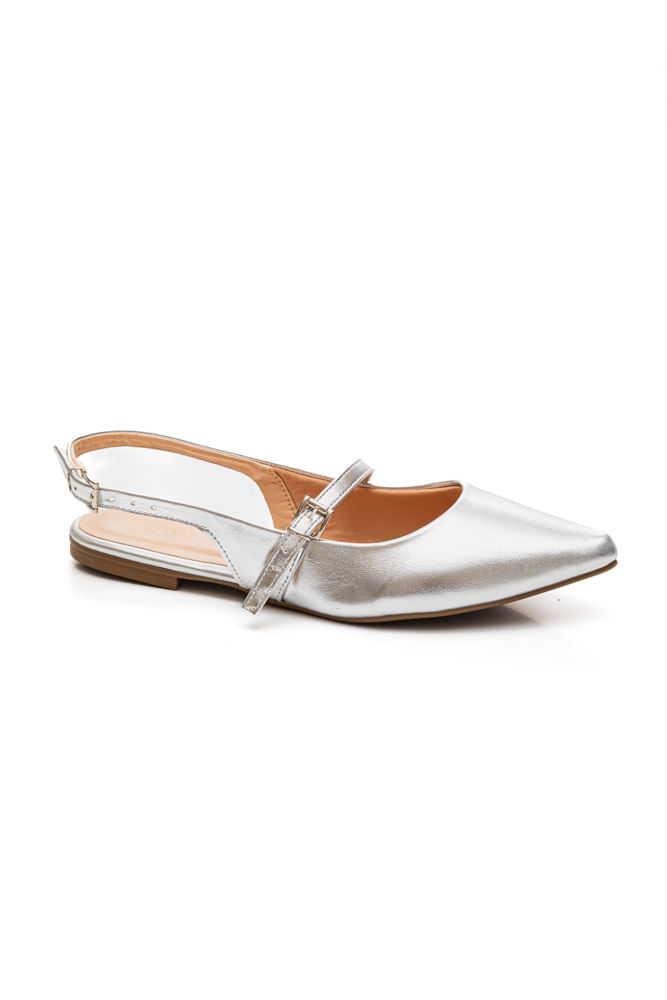 Sapatilha Chá De Mel Bico Fino Feminino Slingback 323.6501 Prata