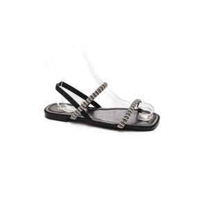Sandália Via Marte Rasteiro Feminino Strass 151-003-01 Preto