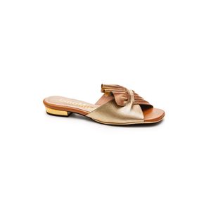 Chinelo Dina Mirtz Salto Baixo Feminino Couro Metalizado 307 Ouro