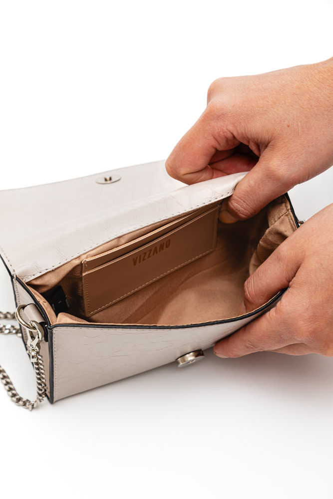 Bolsa Vizzano Clutch Feminina Craquelê Strass 10032.9 Cinza