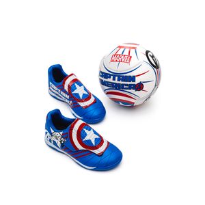 Kit Dray Chuteira + Bola Futsal Infantil Menino Marvel Capitão América 4700 Azul