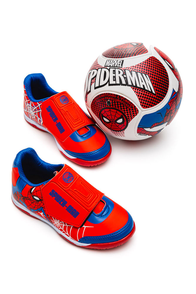 Kit-Dray-Chuteira---Bola-Futsal-Infantil-Menino-Marvel-Homem-Aranha-4702-Vermelho