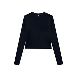 Blusa Lunender Manga Longa Canelada Feminina Gola Redonda 00086 Preto