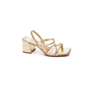 Sandália Mississipi De Salto Bloco Feminina Croco Metalizada Mc261-01 Ouro