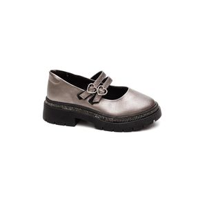 Sapato Molekinha Mocassim Juvenil Menina Strass 2576.202 Chumbo