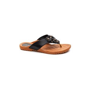 Chinelo Meyre Rasteira Feminina Flores S384 Preto
