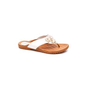 Chinelo Meyre Rasteira Feminina Flores S384 Branco