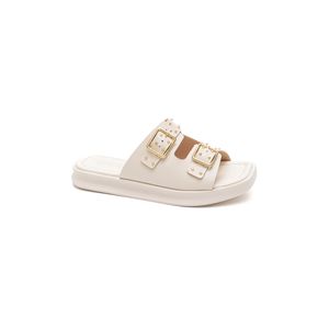 Chinelo Moleca  Slide Feminino Flat  Fivelas 5506.101 Off-White