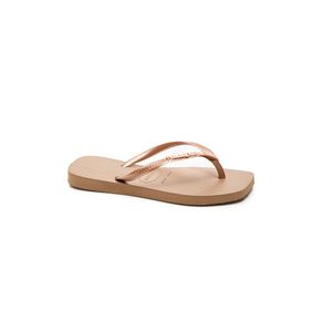 Chinelo Havaianas Slim Square Logo Metallic Feminina 3581 Bege
