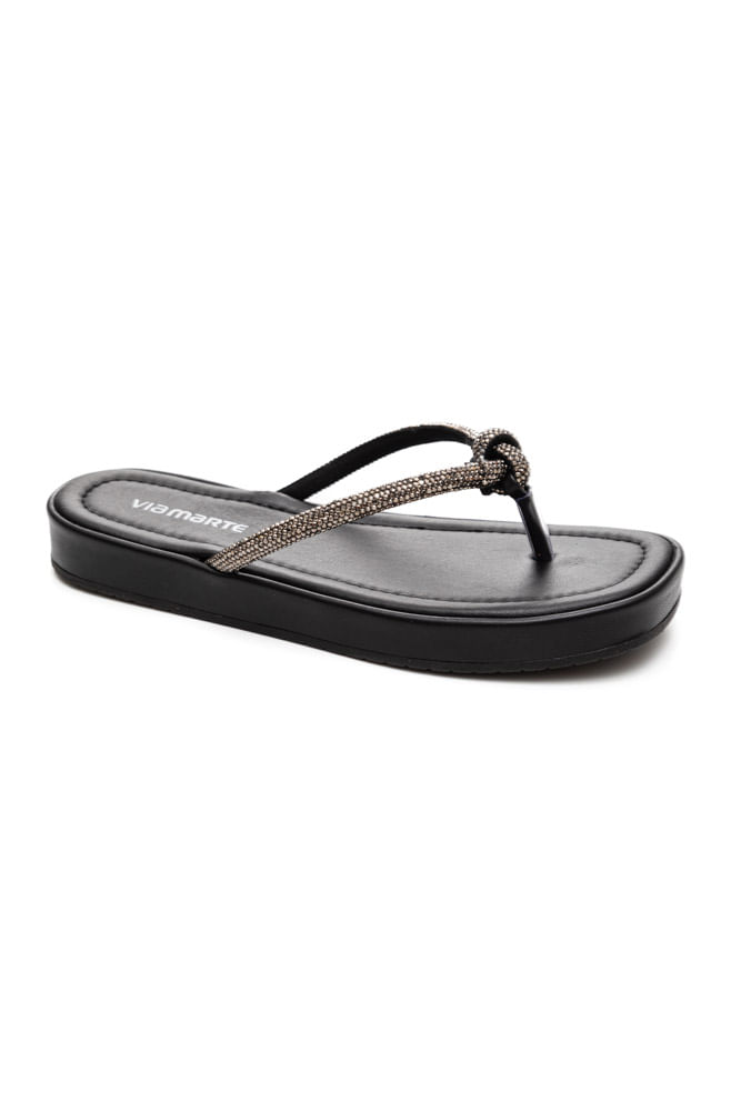 Chinelo Via Marte Platform Feminino Tiras De Brilho 109-004-01 Preto