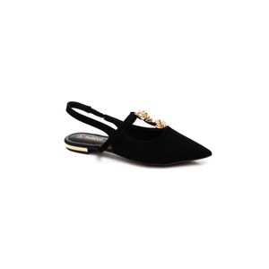 Sapatilha Bebecê Bico Fino Feminina Nobuck Flor T2019-076 Preto