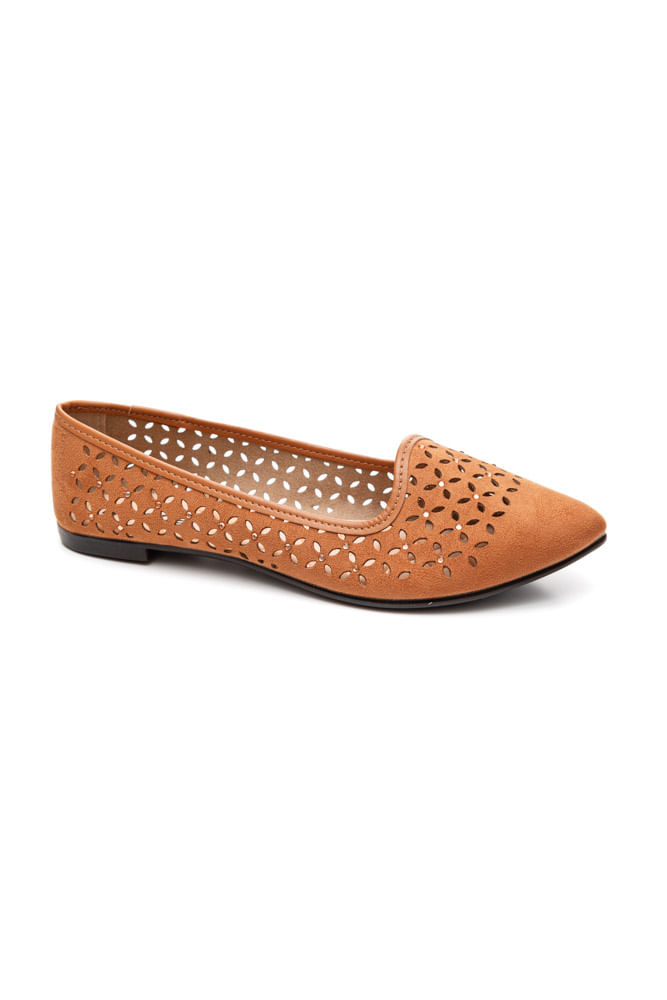 Sapatilha Moleca Bico Fino Feminina Em Gaspea Perfurada 5811.102 Caramelo