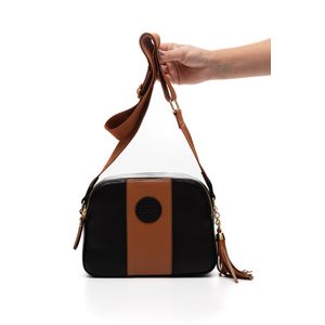 Bolsa Rhara Transversal Feminina Em Couro Legítimo E Gorgurão 955c Preto