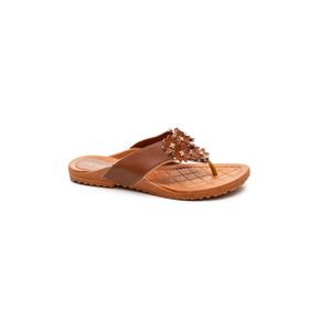 Chinelo Meyre Rasteira Feminina Flores S384 Caramelo
