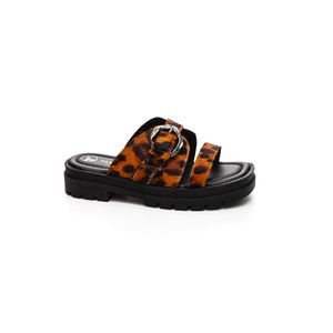 Chinelo Tanara Slide Flatform Feminino Em Couro Pelos T8772-01 Animal Print