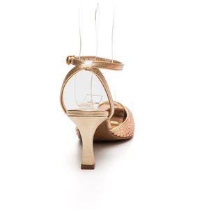 Sapato Via Marte Scarpin Feminino Salto Alto Cravejado 185-001-01 Ouro