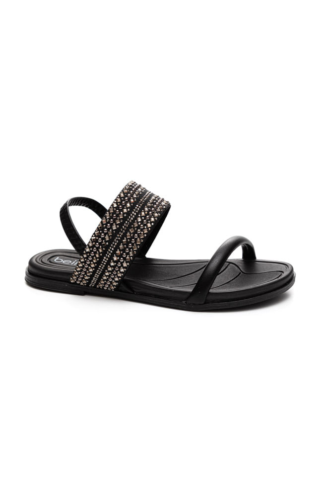 Sandália Beira Rio Rasteira Feminina Strass 8507.116 Preto