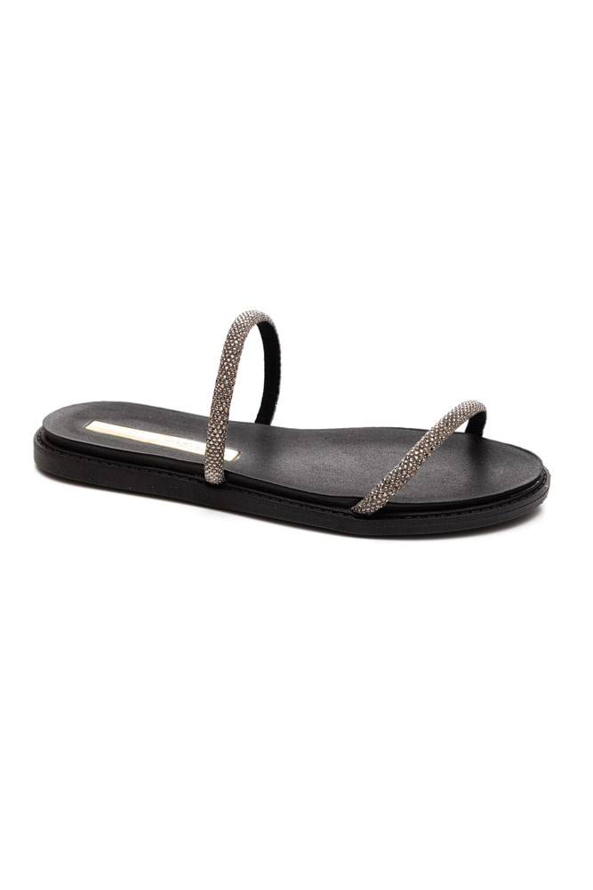 Chinelo Moleca Rasteira Feminina Tira Sagu Strass 5443.2 Preto