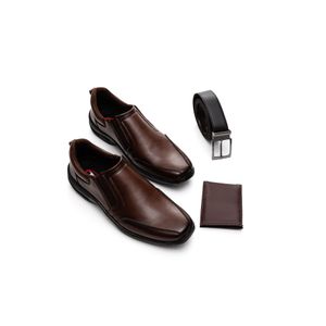 Kit  West Line Sapato Social Cinto Carteira Masculino  5008 Castanho
