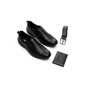 Kit  West Line Sapato Social Cinto Carteira Masculino  5008 Preto