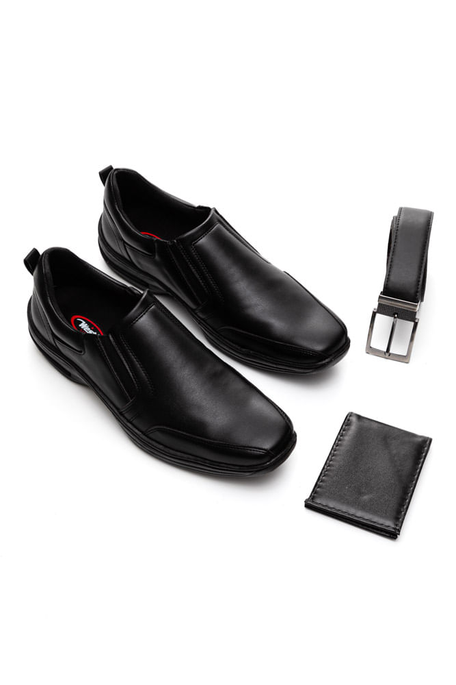 Kit  West Line Sapato Social Cinto Carteira Masculino  5008 Preto