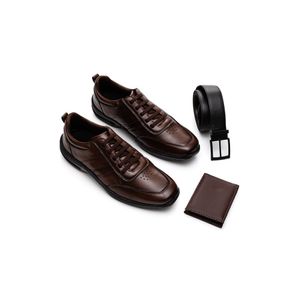 Kit  West Line Sapatênis Casual Cinto Carteira Masculino 5007 Castanho