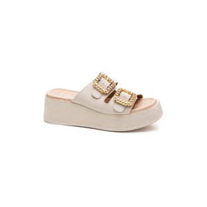 Tamanco Beira Rio Anabela Feminino Fivelas  8530.102 Off-White