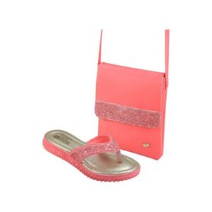 Chinelo Pampili Infantil Menina Candy Glitter Flocado Com Bolsinha 123.293-5591 Rosa